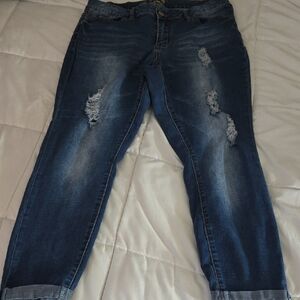 Raw 7 Trendy Distressed Ankle Jeans in Classic Blue Size 16